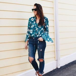 Bell Sleeve Teal Tunic Top